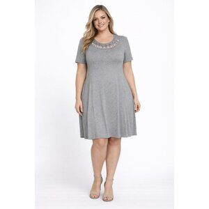 Catherines Dress Gray Short Sleeve Pullover A Line Pockets Cutout Neckline 0X Ra